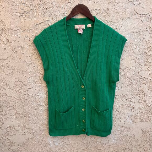 Vintage American Weekend Green Knit Sweater Vest Size Medium - Picture 1 of 3